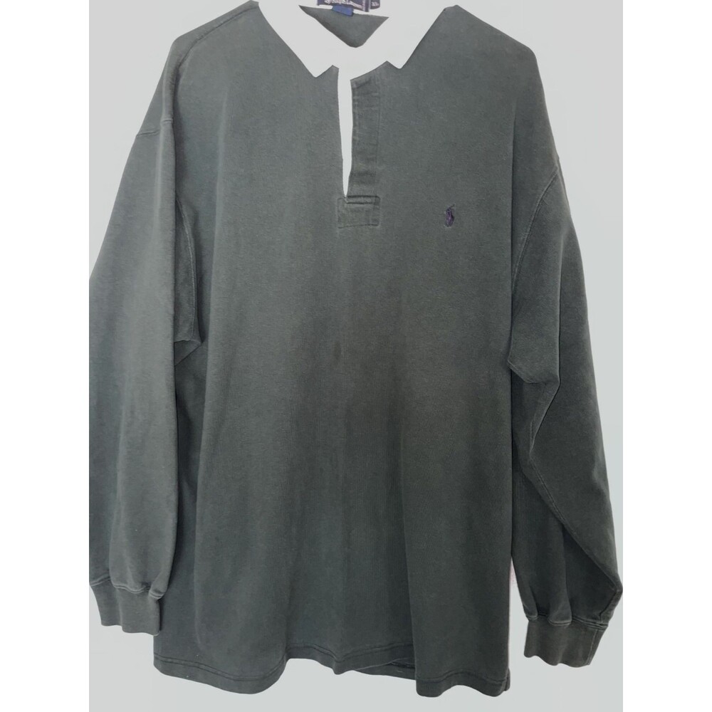 Vintage Polo Ralph Lauren Rugby Shirt Mens XL Green 100% Cotton Long Sleeve Pony